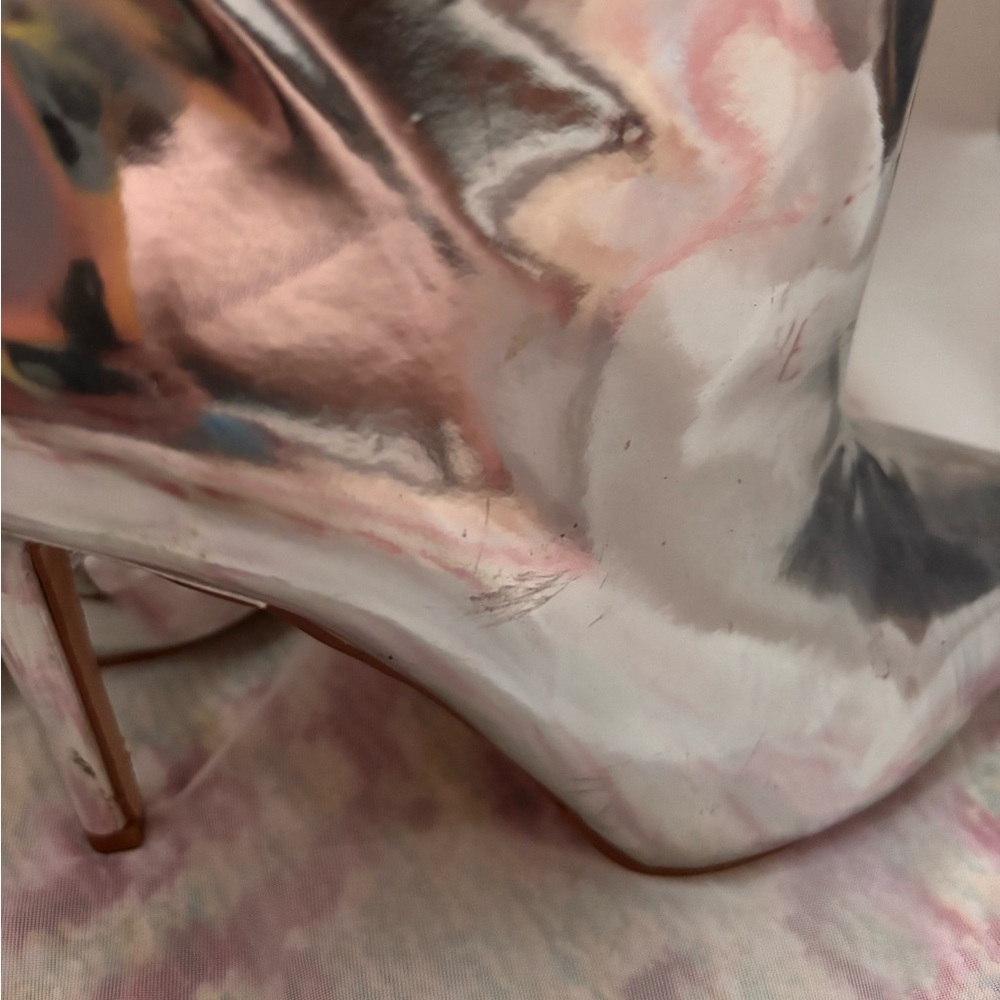 Metallic Silver Women's Ankle Boots - High Heel Zip Booties - Picture 5 of 15